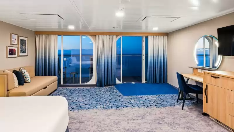 Cabina comunicada con vista al mar y balcón